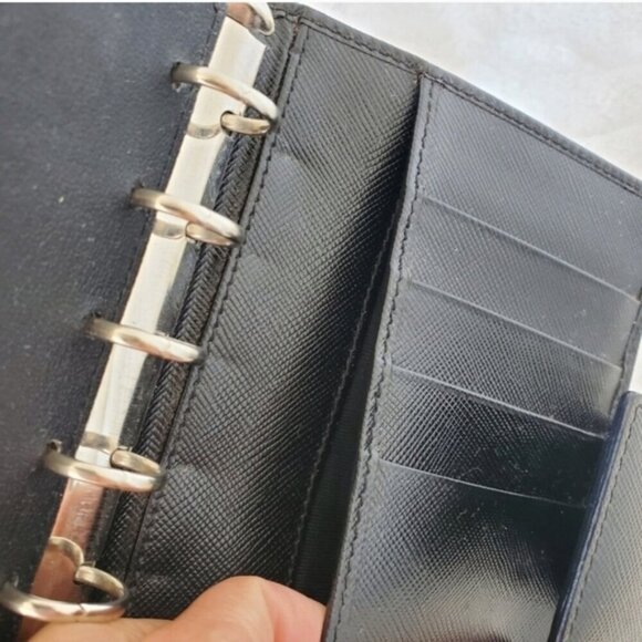 PRADA Black Leather Agenda Planner PM Size silver rings - Picture 10 of 11